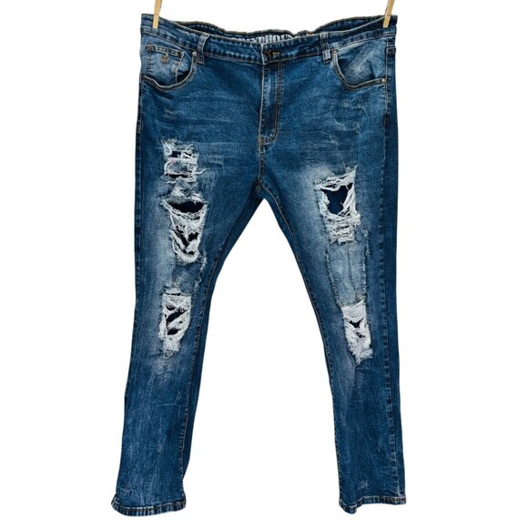 Grindhouse Mens Distressed Denim Jeans Slim Fit Dark Wash Stretch Size 44x32 - Picture 2 of 11